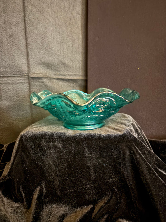 Aqua Rose Glass Bowl