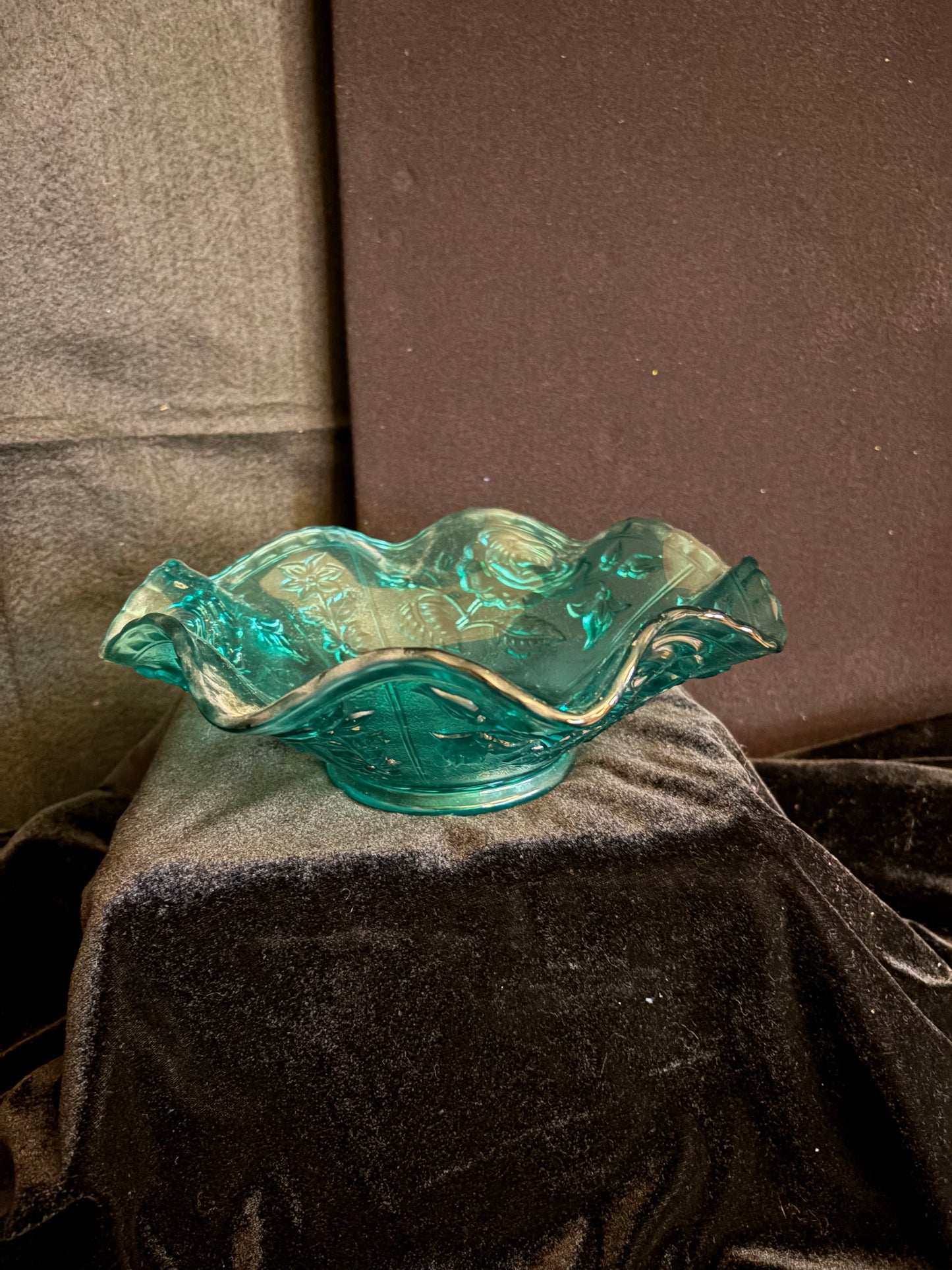 Aqua Rose Glass Bowl