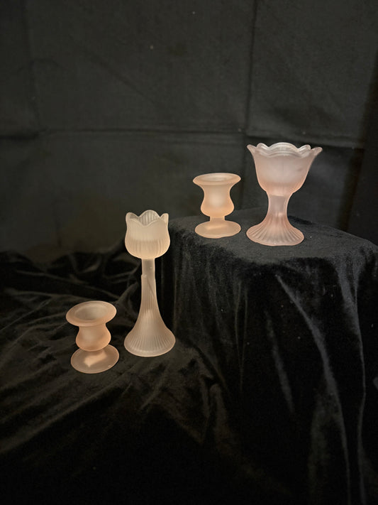 Pink Frosted Candle Holders Set of Four