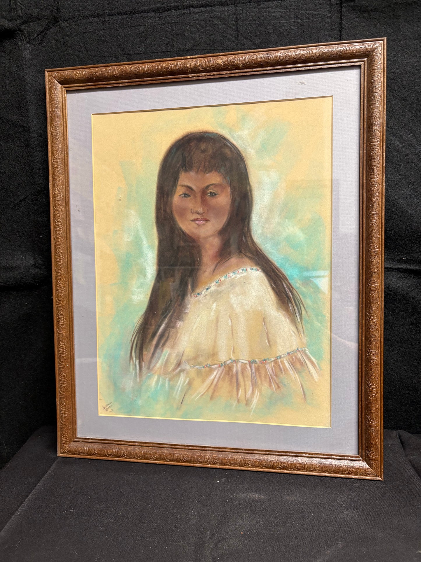 Chalk Portrait of a Woman in Cream