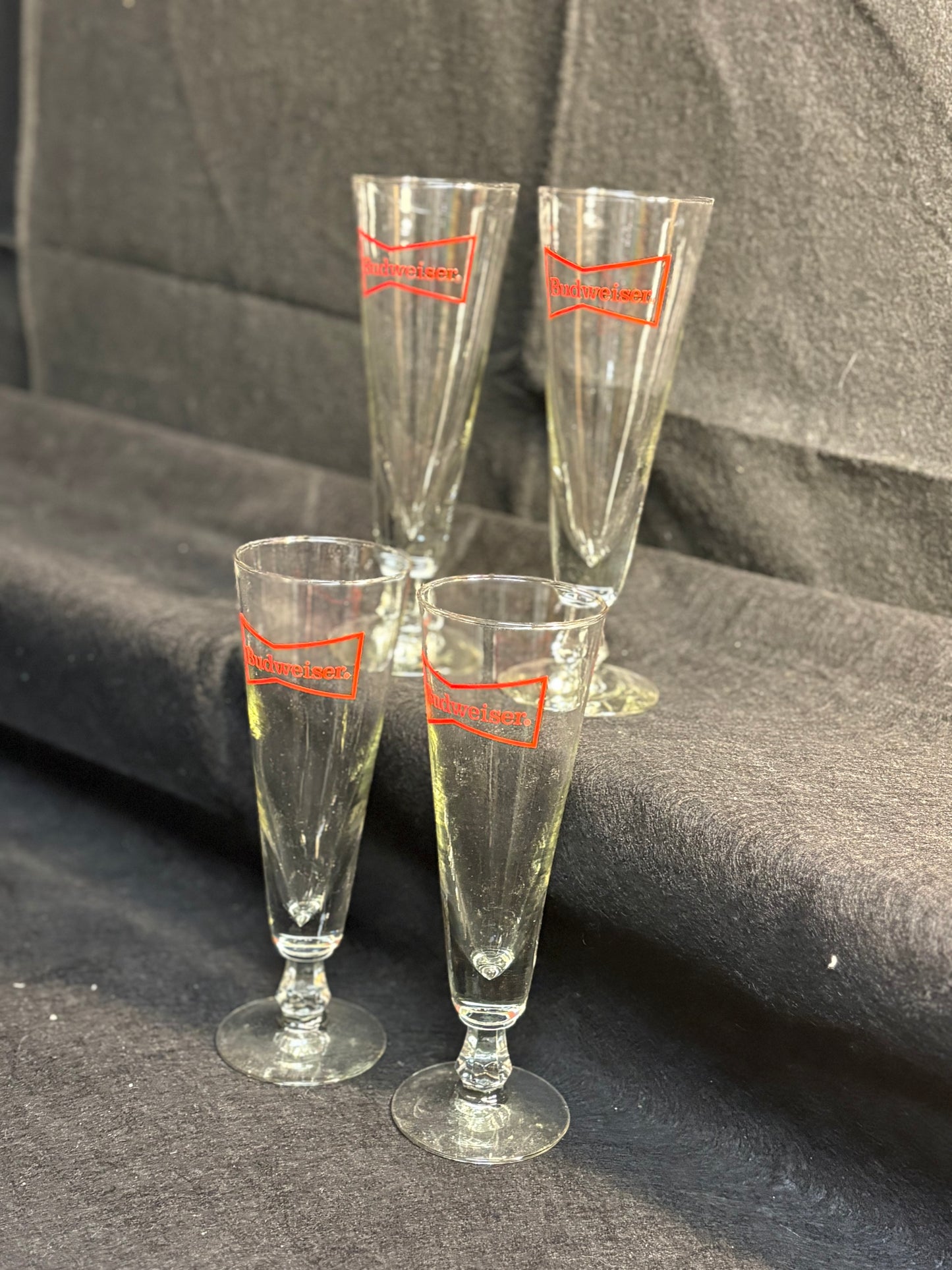 Three Budweiser Stemmed Beer Glasses
