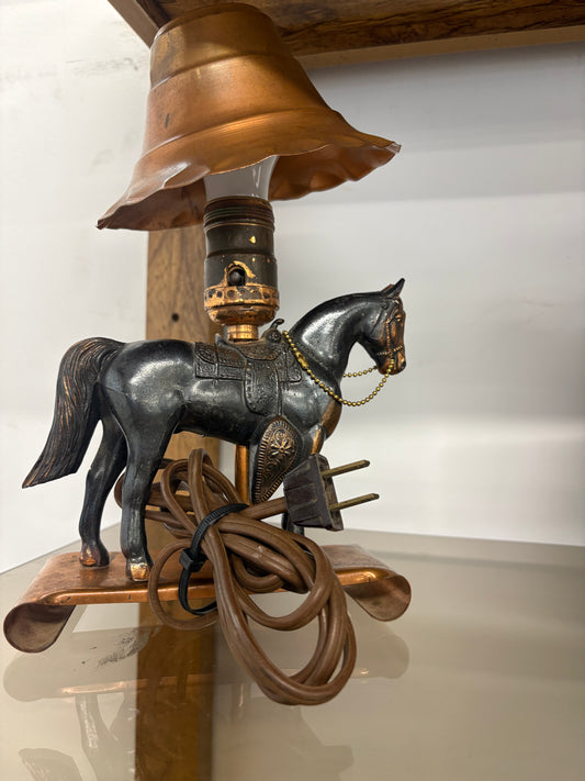 Vintage Copper Horse Lamp
