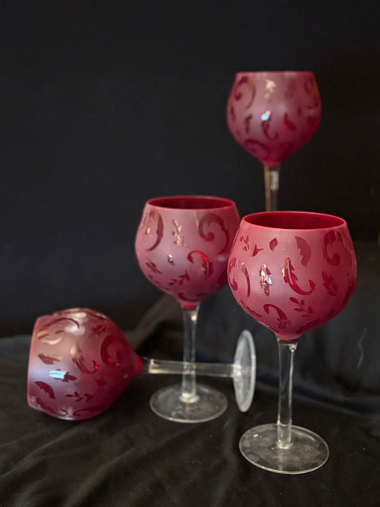 Four Ruby Red Wine Glasses