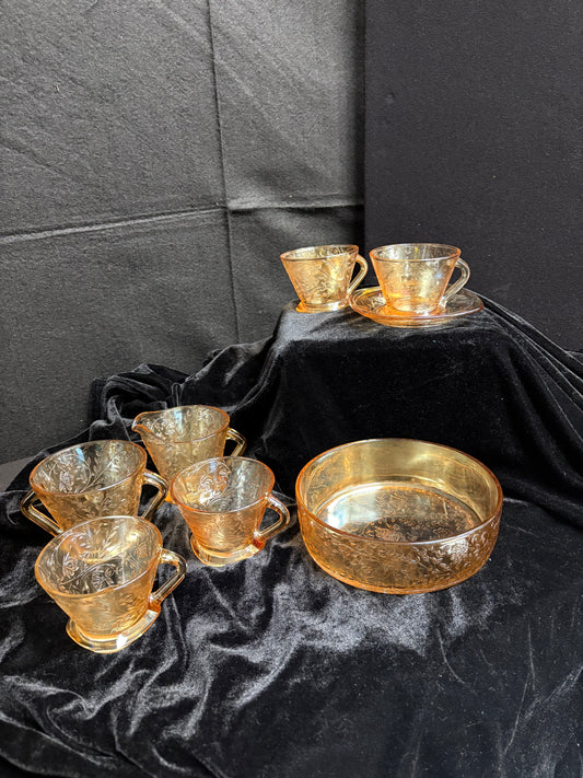 Peach Carnival Glass Set of 8