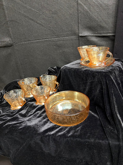 Peach Carnival Glass Set of 8