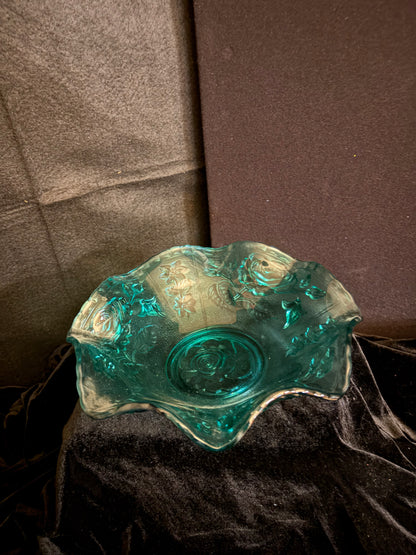 Aqua Rose Glass Bowl