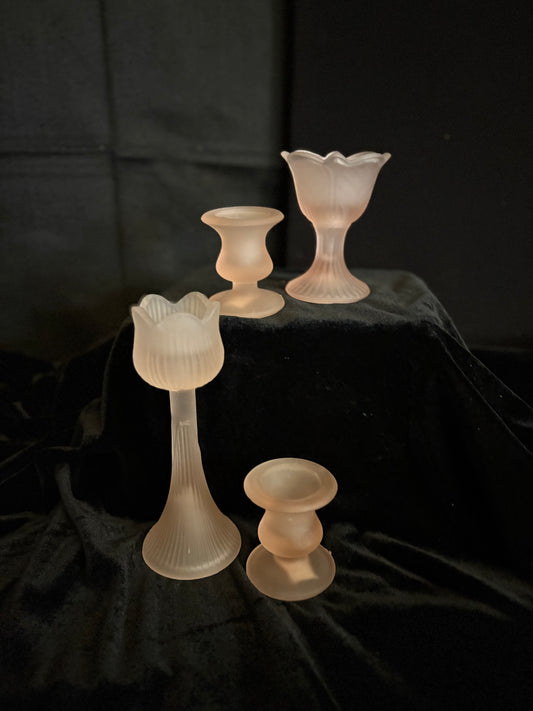 Pink Frosted Candle Holders Set of Four