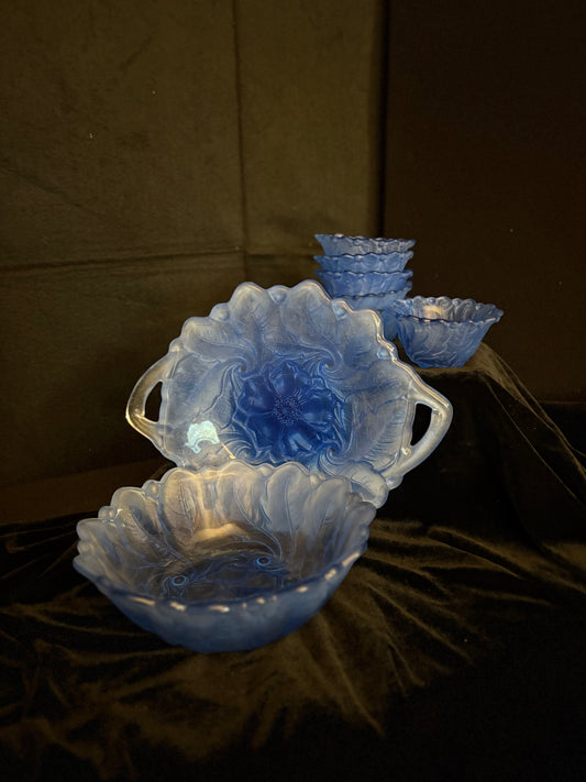 Blue Indiana Frosted Glass Set of 8