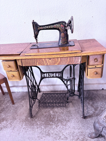 Vintage Singer Sewing Machine with Cabinet
