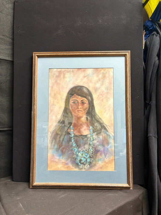Chalk Portrait of a Women in Blue
