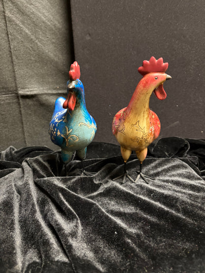 Blue and Red Wooden Chickens
