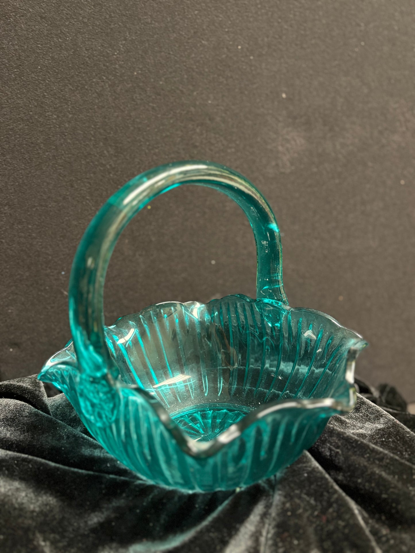 Green Glass Bowl with Glass Handle
