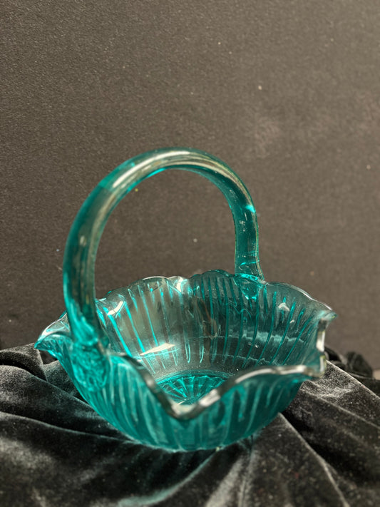 Green Glass Bowl with Glass Handle