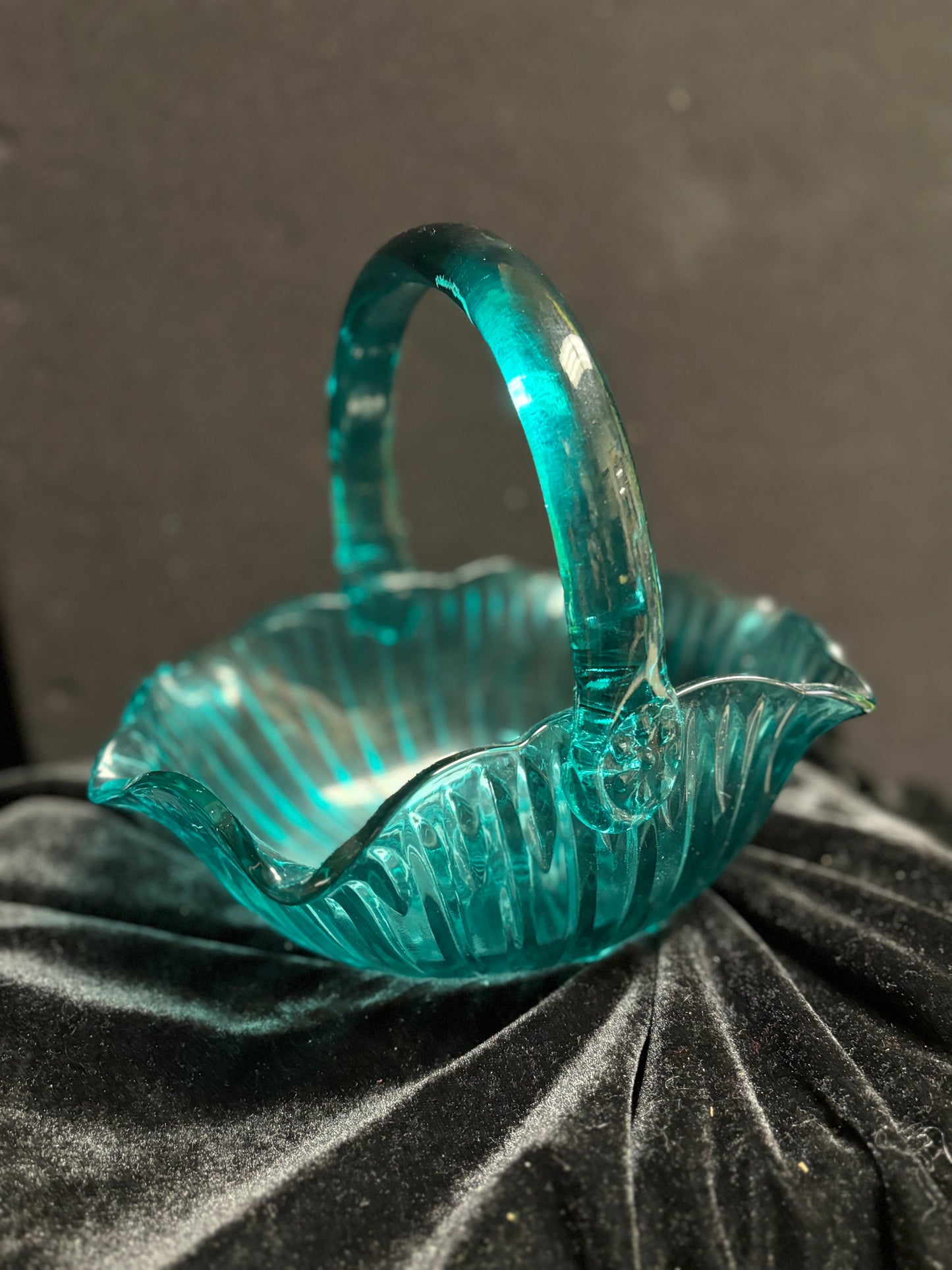 Green Glass Bowl with Glass Handle