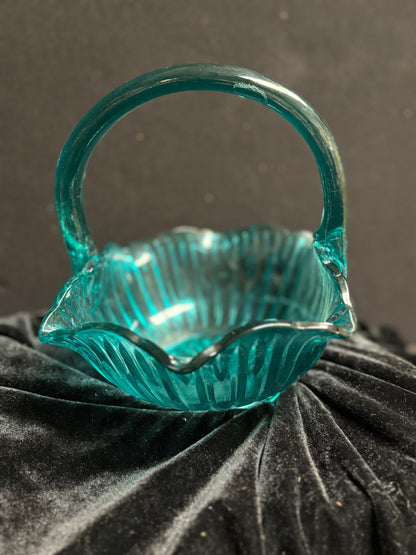 Green Glass Bowl with Glass Handle