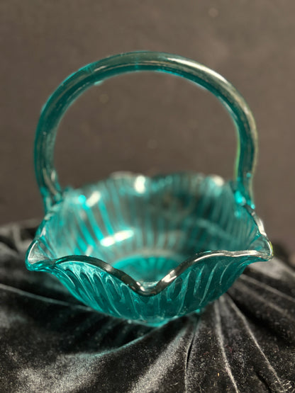 Green Glass Bowl with Glass Handle