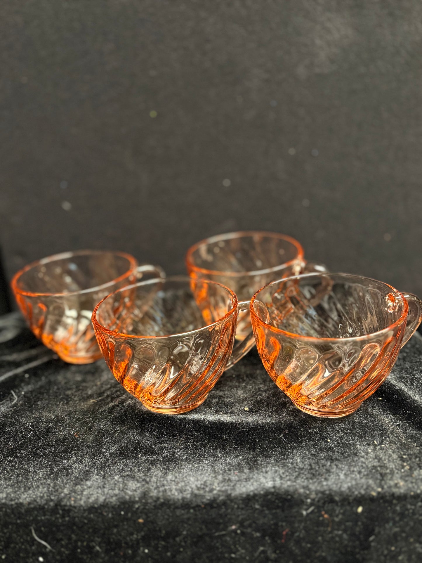 Vintage Pink Swirl Glass Teacups Set of Four