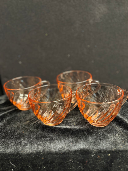 Vintage Pink Swirl Glass Teacups Set of Four