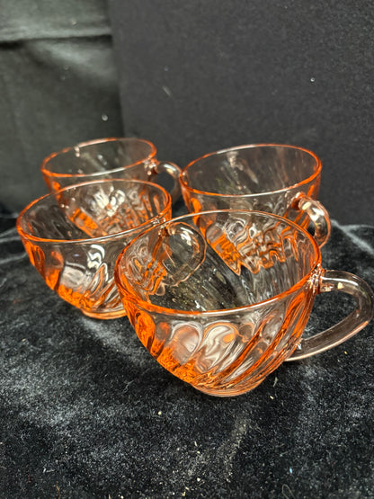 Vintage Pink Swirl Glass Teacups Set of Four