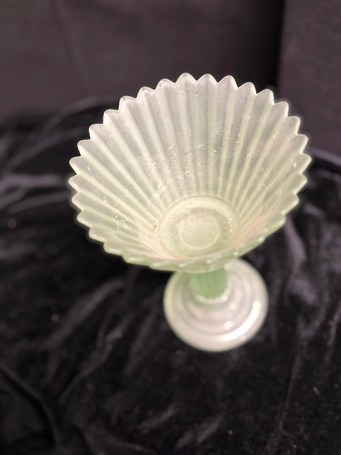 Vintage Green Frosted Glass Candle Holder