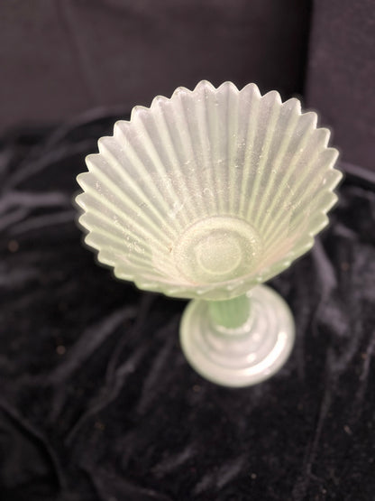 Vintage Green Frosted Glass Candle Holder