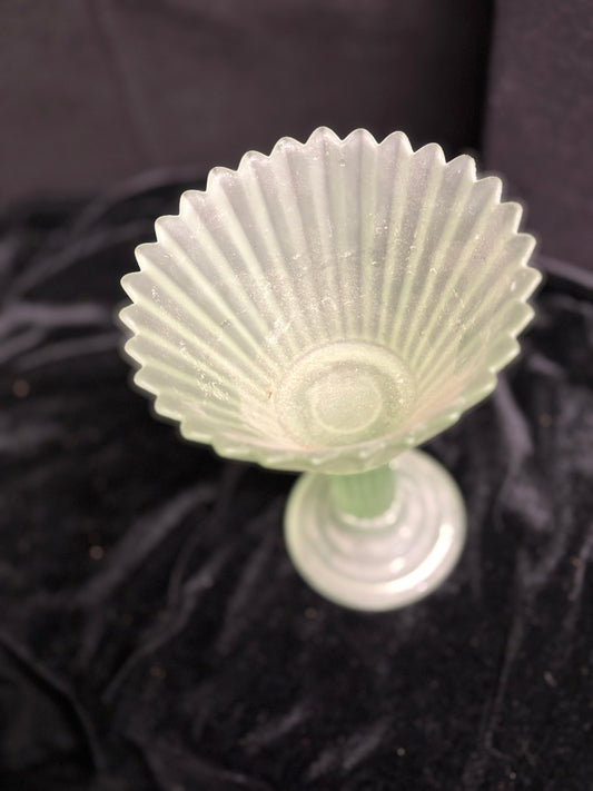 Vintage Green Frosted Glass Candle Holder
