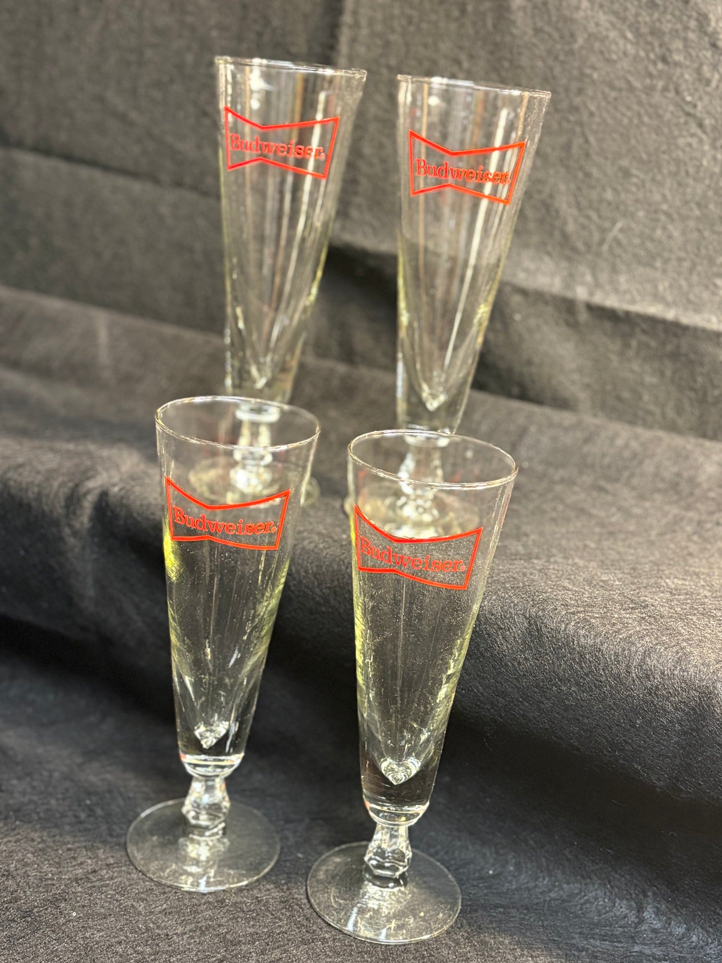 Three Budweiser Stemmed Beer Glasses