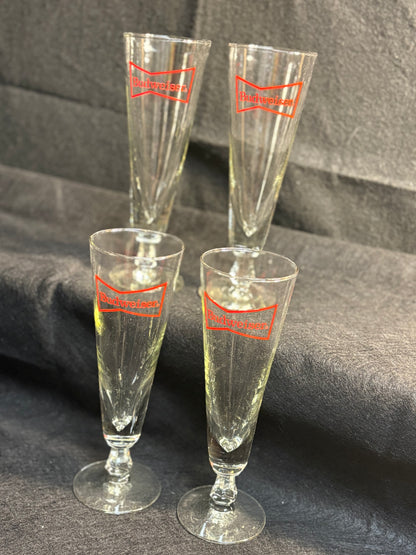Three Budweiser Stemmed Beer Glasses