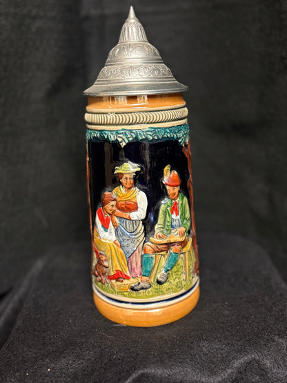 Vintage German Beer Stein with Alpine Folk Scene