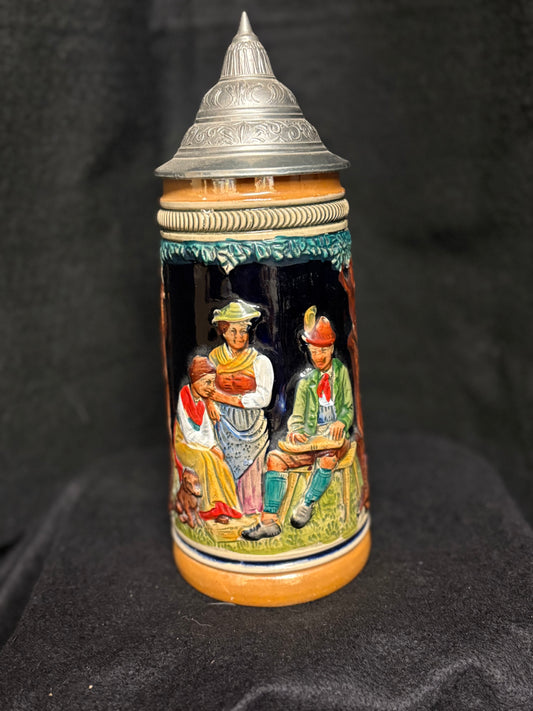 Vintage German Beer Stein with Alpine Folk Scene