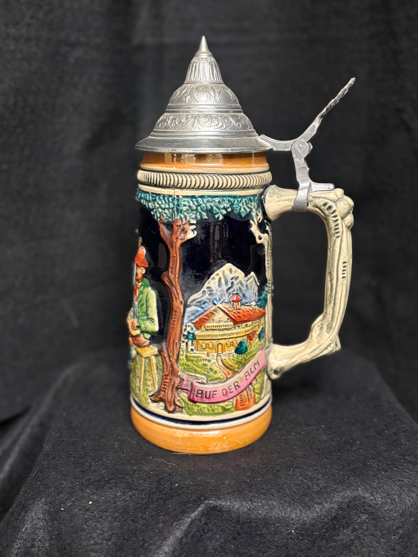 Vintage German Beer Stein with Alpine Folk Scene
