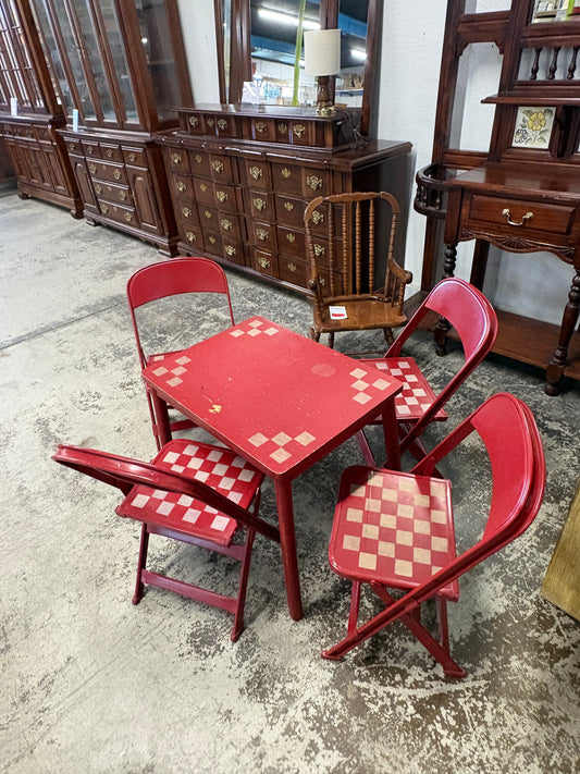 Red Checkered Kids Table & 4 Chairs