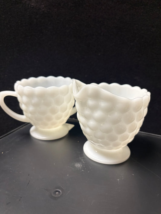 White Milk Glass Cream and Sugar Set