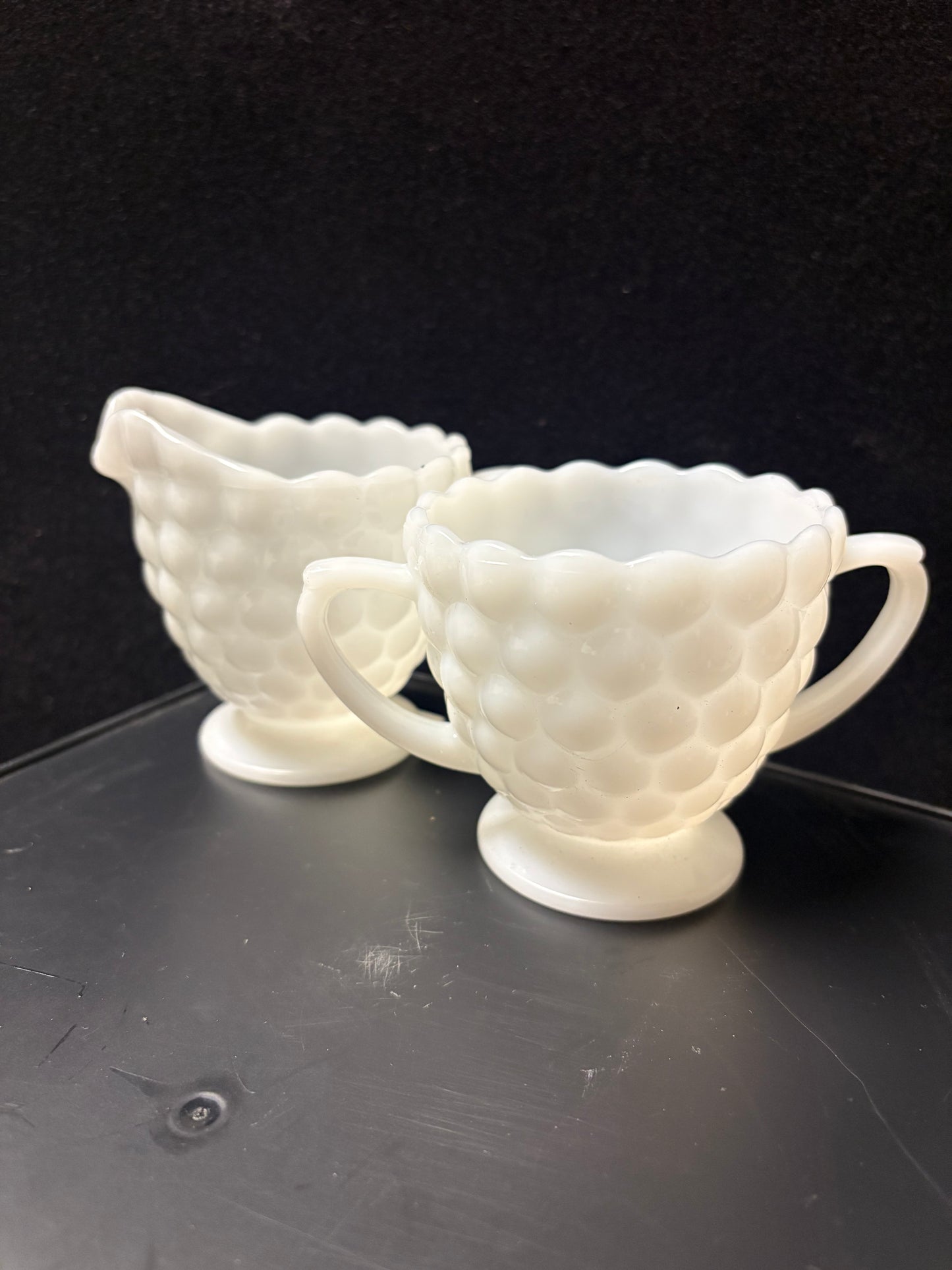 White Milk Glass Cream and Sugar Set