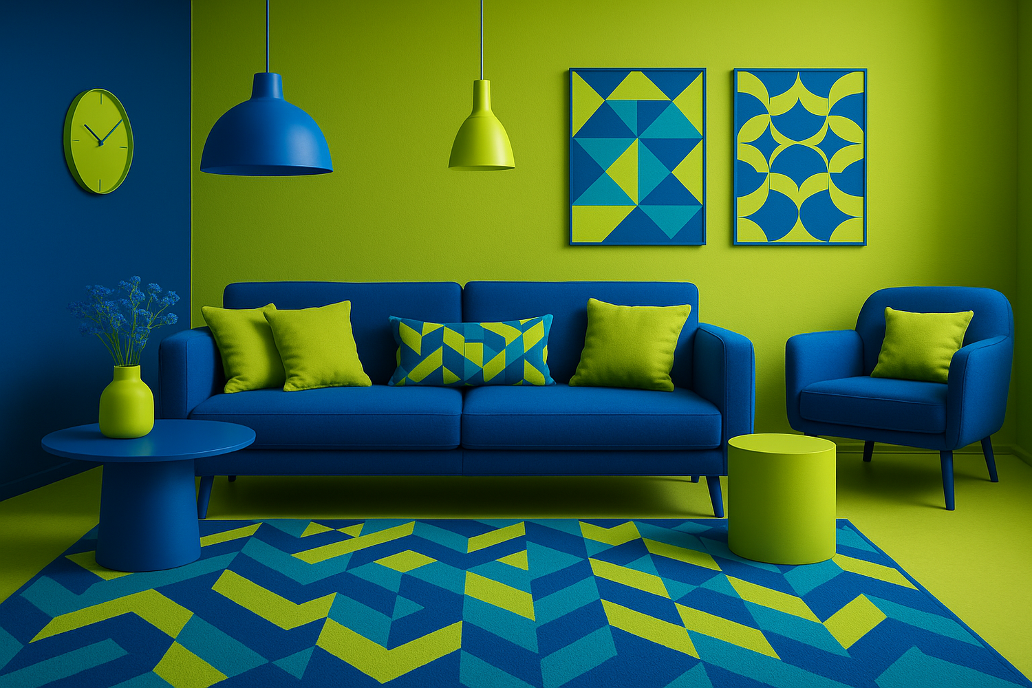 Blue and lime green decor\
